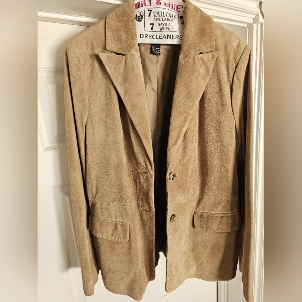 Like New Alfani Tan Genuine Suede Blazer Classic Lightweight Suit Jacket Large
